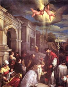 Saint Valentine baptizing St. Lucilla by Jacopo Bassano
